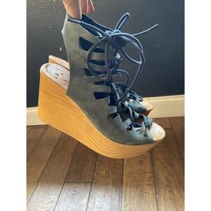 Musse & Cloud Women's Oneka Wedge Sandal Gray Gladiator Leather Size‎ 8 Boho